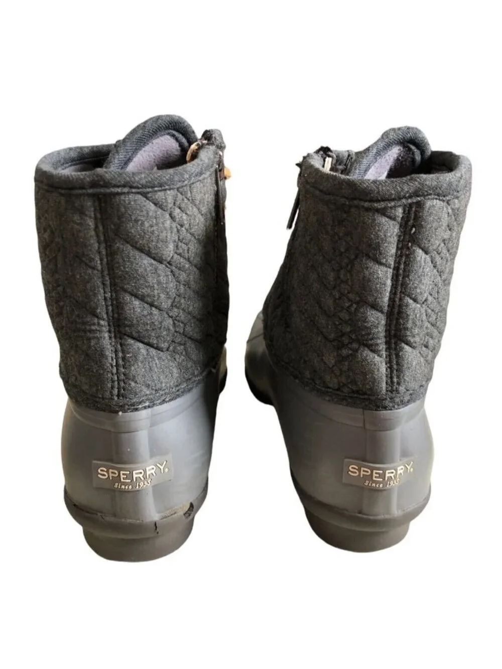 Sperry Duck Boots STS97186 Gray Charcoal Saltwater Rope Womens 6M Quilted Ankle